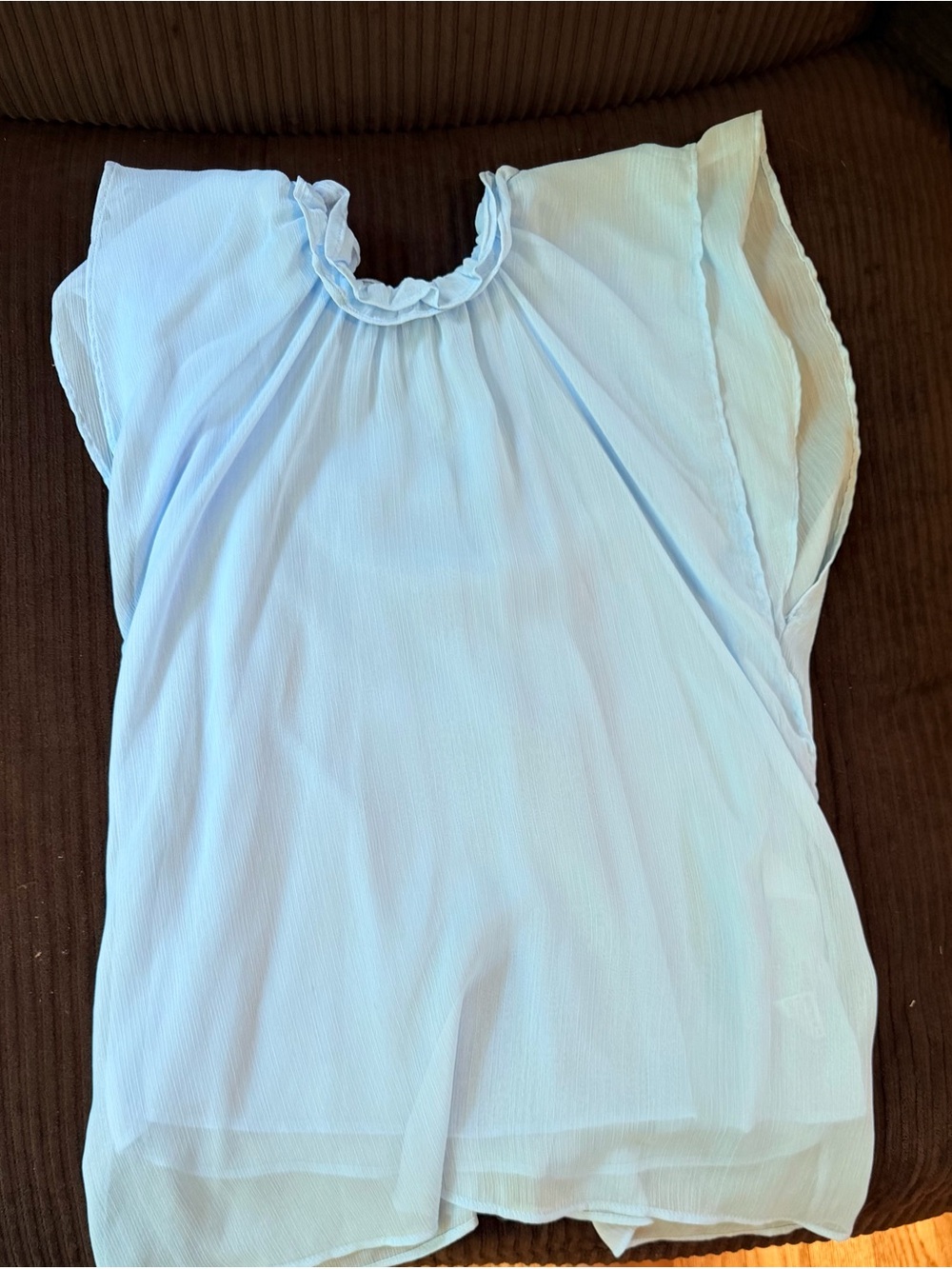 Zara Light Blue Ruffle Neck Blouse